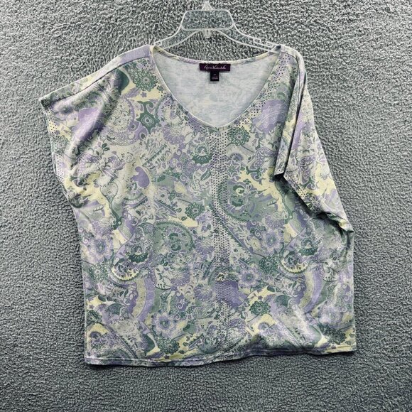 Gloria Vanderbilt Tops - Gloria Vanderbilt Womens Top 3X Green‎ Lavender Short Sleeve Pullover Shirt